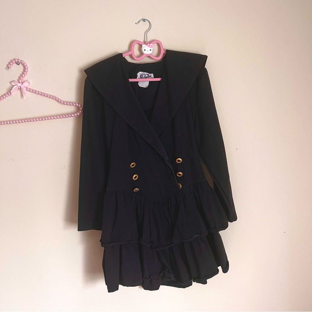 ATMOSPHERE [RARE / 100% Cotton] Vintage Black Ruffled Blazer Dress ⋆ PRE-LOVED ⋆